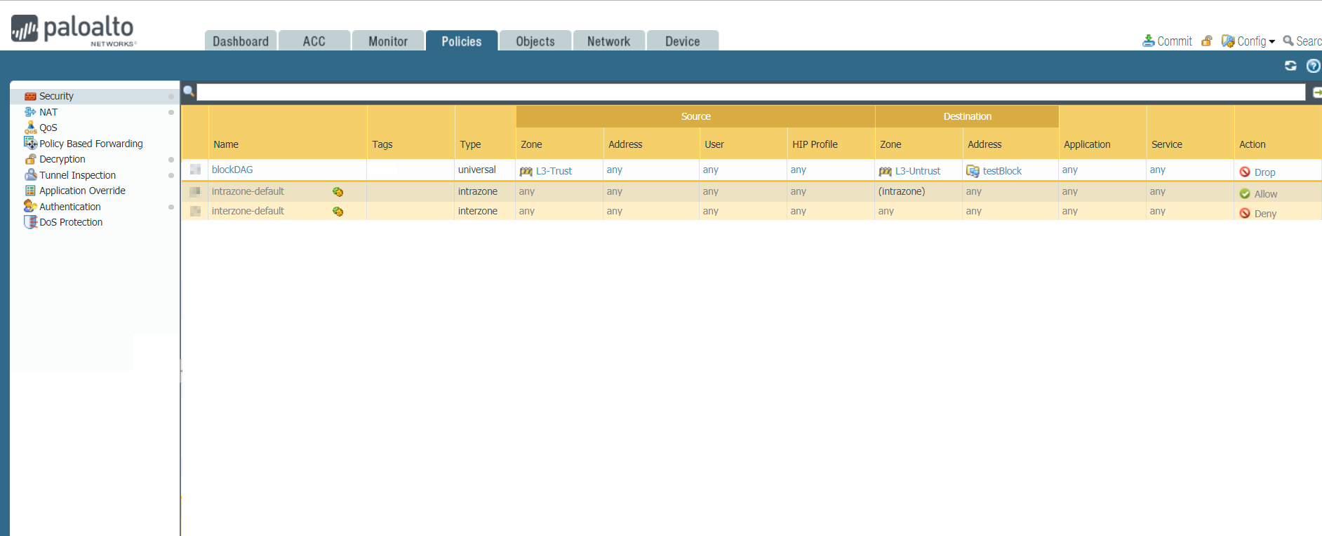 Security Policy List